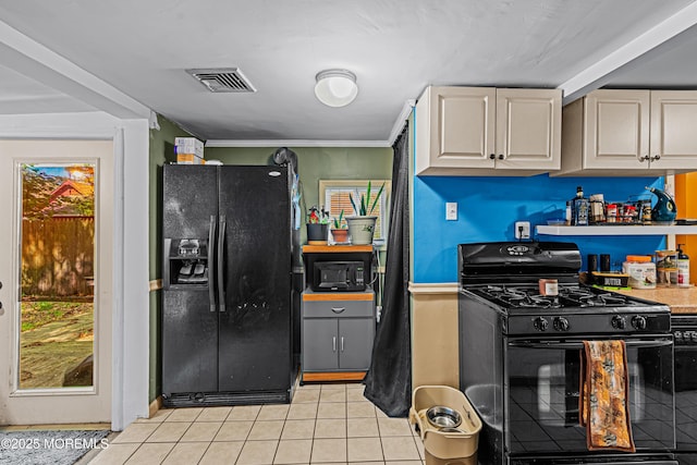 12 Central Ave, Waretown, NJ 08758 - kitchen featuring black appliances, light tile patterned floors, crown molding, baseboards, and light countertops