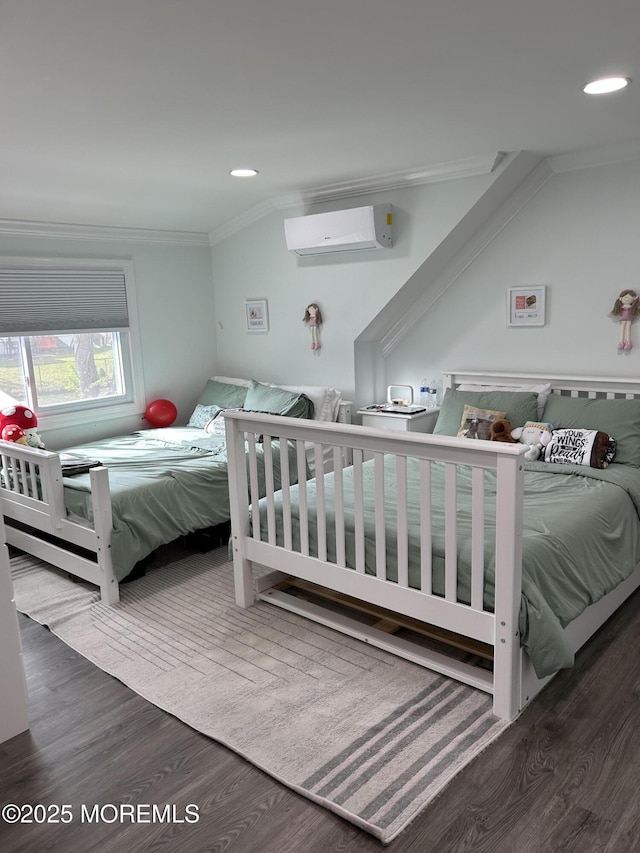 11 Jupiter Ct, South Amboy, NJ 08879 - bedroom featuring a wall mounted AC, ornamental molding, wood finished floors, and recessed lighting