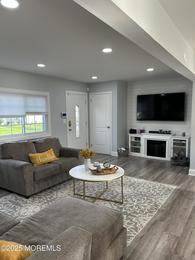 11 Jupiter Ct, South Amboy, NJ 08879 - living room featuring wood finished floors, recessed lighting, a fireplace, and baseboards