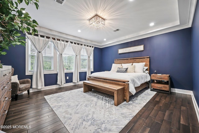 2594 Mountain Ave, Scotch Plains, NJ 07076 - bedroom featuring a chandelier, dark wood-style flooring, baseboards, and recessed lighting