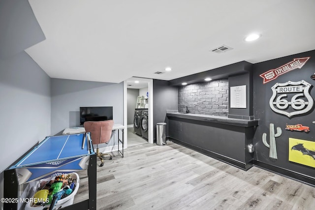 2594 Mountain Ave, Scotch Plains, NJ 07076 - rec room with washer and clothes dryer, wood finished floors, recessed lighting, and baseboards