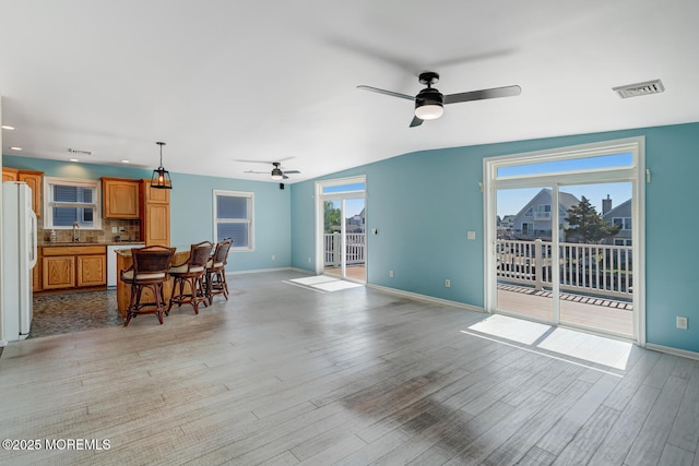 43 S Ensign Dr, Little Egg Harbor, NJ 08087 - living area with a ceiling fan, baseboards, light wood-style flooring, and recessed lighting