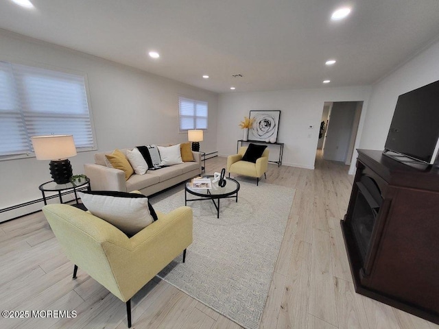 8 Rio Ct, Toms River, NJ 08757 - living room featuring recessed lighting, light wood-style floors, and a baseboard heating unit