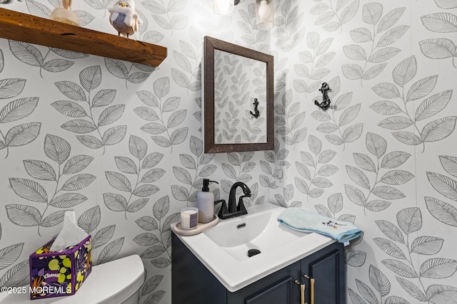 8 Fern Ct, Tinton Falls, NJ 07724 - bathroom featuring vanity, toilet, and wallpapered walls