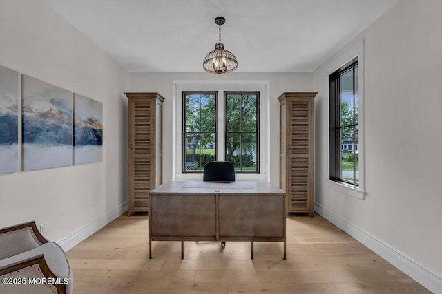 2110 Edgewood Pl, Spring Lake, NJ 07762 - office area with a chandelier, light wood-style flooring, and baseboards
