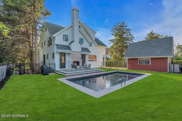 2110 Edgewood Pl, Spring Lake, NJ 07762 - back of property with a chimney, a standing seam roof, a shingled roof, metal roof, and a wooden deck