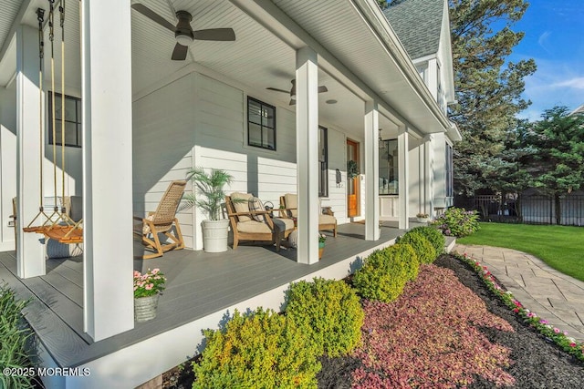 2110 Edgewood Pl, Spring Lake, NJ 07762 - entrance to property with covered porch, a ceiling fan, and a shingled roof