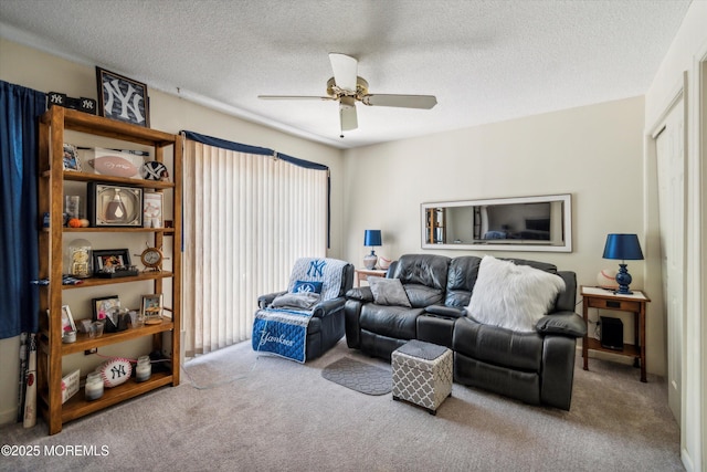 340 E Lacey Rd Unit 40, Forked River, NJ 08731 - living room with carpet flooring, a ceiling fan, and a textured ceiling