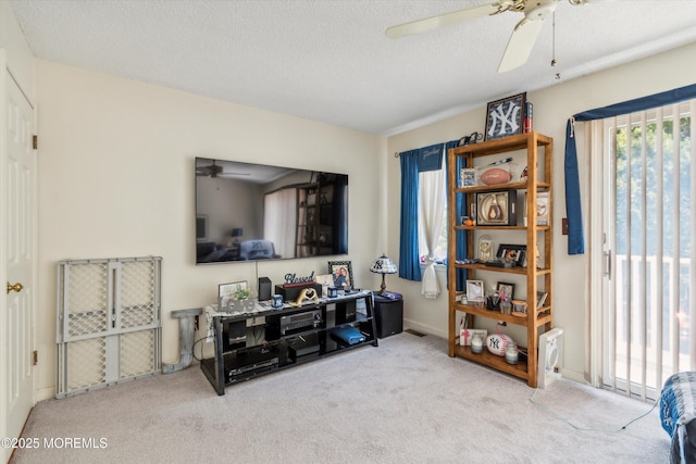 340 E Lacey Rd Unit 40, Forked River, NJ 08731 - living area featuring ceiling fan, carpet floors, and a textured ceiling