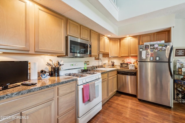 340 E Lacey Rd Unit 40, Forked River, NJ 08731 - kitchen featuring appliances with stainless steel finishes, a sink, wood finished floors, and light brown cabinets