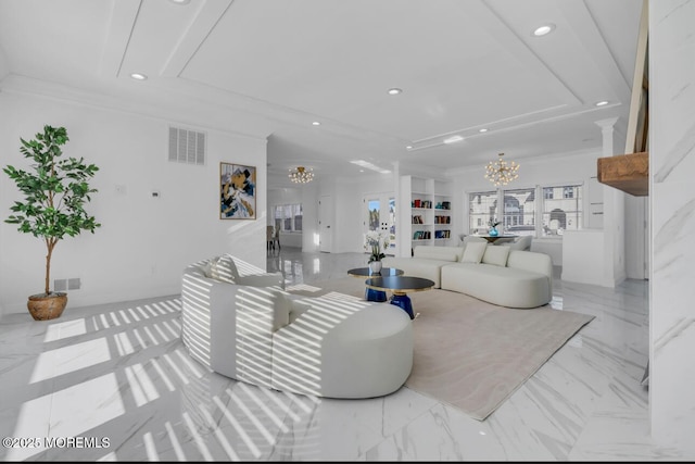 1 Private Dr, Elberon, NJ 07740 - living area featuring a chandelier, recessed lighting, and marble finish floors