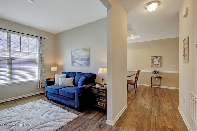 24 Moonlight Way, Howell, NJ 07731 - living area with wood finished floors, baseboards, crown molding, and recessed lighting
