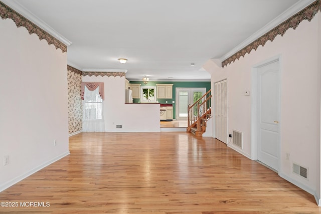 146 Inskip Ave, Ocean Grove, NJ 07756 - unfurnished living room featuring light wood finished floors, stairway, ornamental molding, and baseboards