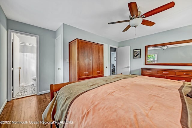 66 Cold Indian Springs Rd, Ocean Twp, NJ 07712 - bedroom featuring wood finished floors, baseboards, connected bathroom, and a ceiling fan