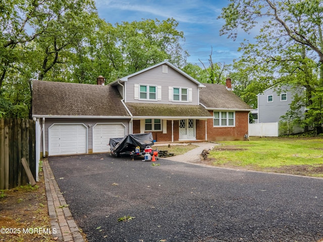 66 Cold Indian Springs Rd, Ocean Twp, NJ 07712 - traditional home with a chimney, an attached garage, covered porch, and driveway