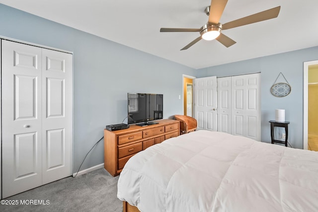 15 Peachstone Rd, Howell, NJ 07731 - bedroom with light colored carpet, two closets, baseboards, and a ceiling fan