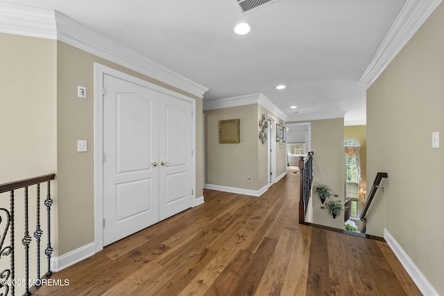 12 Conor Rd, Jackson, NJ 08527 - hall featuring an upstairs landing, ornamental molding, wood finished floors, baseboards, and recessed lighting