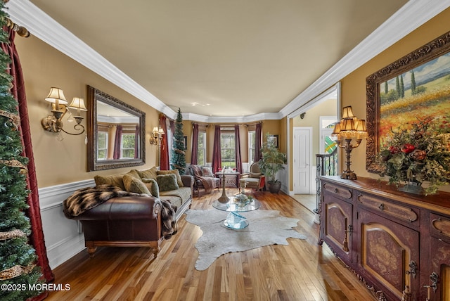 12 Conor Rd, Jackson, NJ 08527 - living area featuring light wood-type flooring, crown molding, and wainscoting