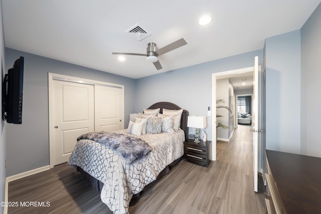 9 Crossridge Cir, Marlboro, NJ 07746 - bedroom featuring wood finished floors, a closet, baseboards, a ceiling fan, and recessed lighting