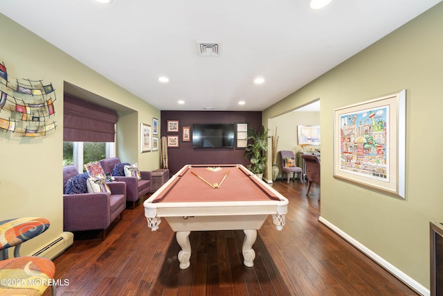 9 Crossridge Cir, Marlboro, NJ 07746 - rec room featuring billiards, recessed lighting, wood-type flooring, a baseboard heating unit, and baseboards
