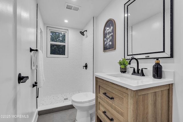 1117 Wake Forest Dr, Toms River, NJ 08753 - full bath featuring vanity, toilet, tile patterned floors, a shower stall, and recessed lighting