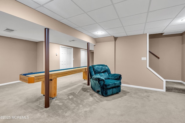 1 River Dr, Farmingdale, NJ 07727 - unfurnished room featuring carpet floors, baseboards, a paneled ceiling, and billiards table