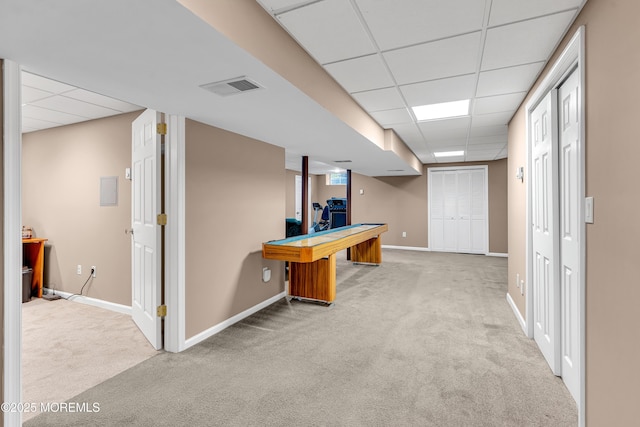 1 River Dr, Farmingdale, NJ 07727 - rec room with a paneled ceiling, carpet flooring, baseboards, and pool table