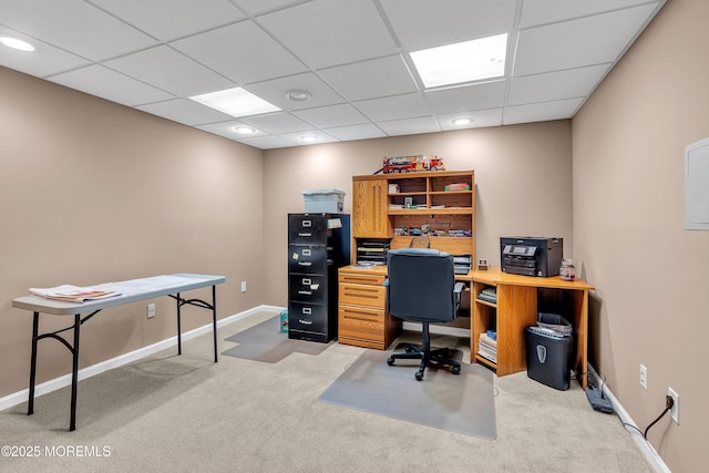 1 River Dr, Farmingdale, NJ 07727 - office with light carpet, a paneled ceiling, baseboards, and recessed lighting