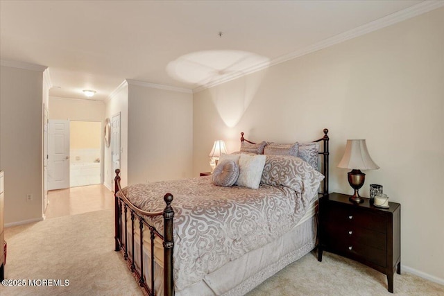 634 Saint Andrews Pl, Manalapan, NJ 07726 - bedroom featuring carpet flooring, ornamental molding, baseboards, and ensuite bathroom