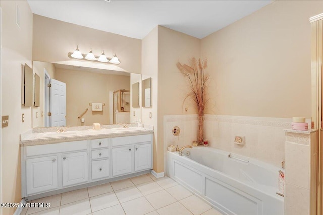 634 Saint Andrews Pl, Manalapan, NJ 07726 - bathroom featuring tile patterned floors, a bath, and double vanity