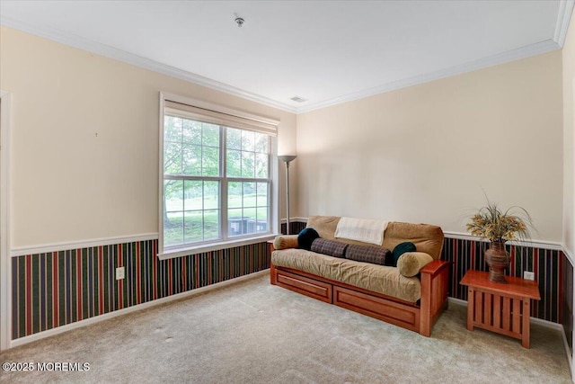 634 Saint Andrews Pl, Manalapan, NJ 07726 - carpeted living room with crown molding and a wainscoted wall