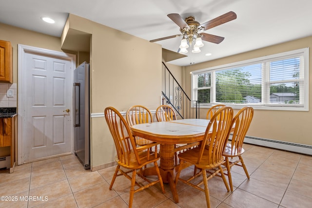 30 Woodland Dr, Howell, NJ 07731 - dining room with light tile patterned floors, stairs, ceiling fan, baseboards, and recessed lighting