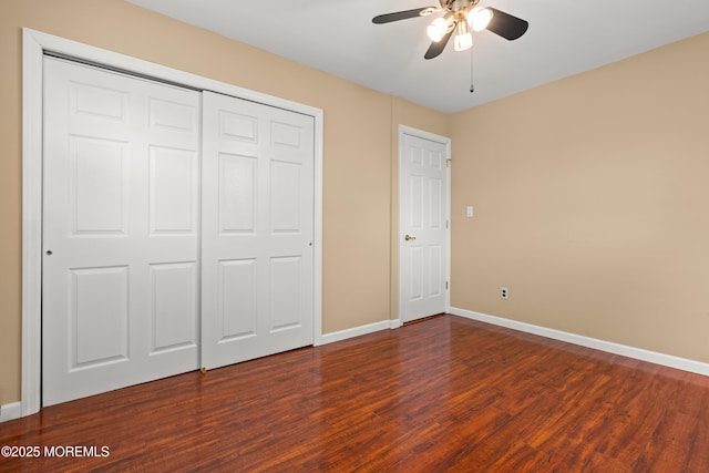 30 Woodland Dr, Howell, NJ 07731 - unfurnished bedroom with dark wood-style floors, baseboards, a closet, and ceiling fan