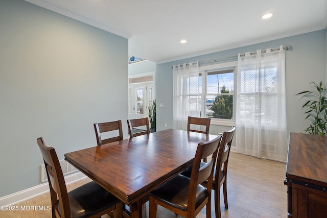 22 Corrigan Ave, Pine Beach, NJ 08741 - dining space featuring ornamental molding, recessed lighting, baseboards, and light wood-type flooring