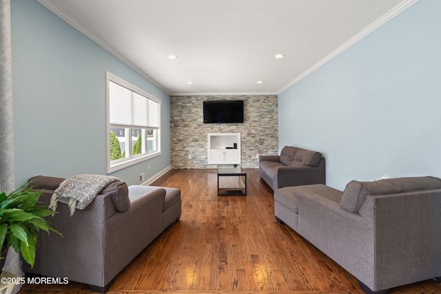 22 Corrigan Ave, Pine Beach, NJ 08741 - living room with crown molding, wood finished floors, and recessed lighting
