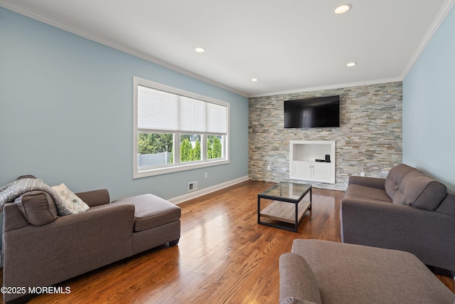 22 Corrigan Ave, Pine Beach, NJ 08741 - living room featuring crown molding, wood finished floors, recessed lighting, and baseboards