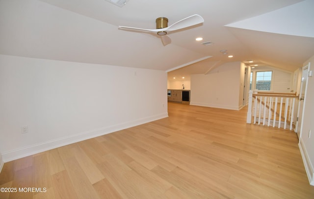 674 Lake Ave, Bay Head, NJ 08742 - bonus room featuring light wood finished floors, vaulted ceiling, baseboards, a ceiling fan, and recessed lighting
