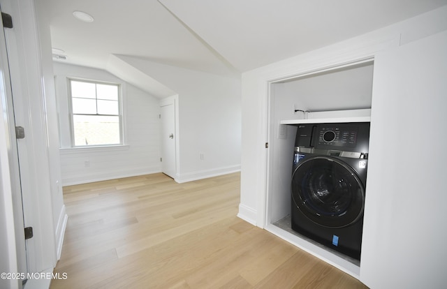 674 Lake Ave, Bay Head, NJ 08742 - laundry area with washer / clothes dryer, light wood-style flooring, and baseboards