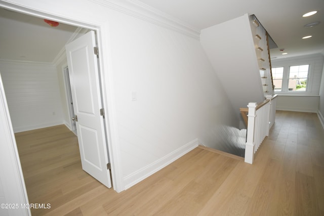 674 Lake Ave, Bay Head, NJ 08742 - staircase with wood finished floors, baseboards, and crown molding