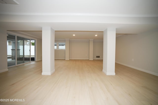 674 Lake Ave, Bay Head, NJ 08742 - basement featuring ornamental molding, light wood-style flooring, baseboards, and recessed lighting