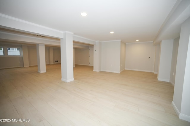 674 Lake Ave, Bay Head, NJ 08742 - finished basement featuring recessed lighting, light wood finished floors, crown molding, and baseboards