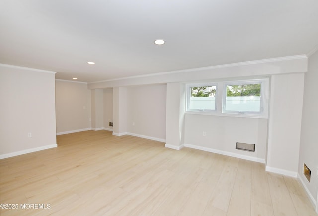 674 Lake Ave, Bay Head, NJ 08742 - spare room featuring ornamental molding, light wood-style flooring, recessed lighting, and baseboards