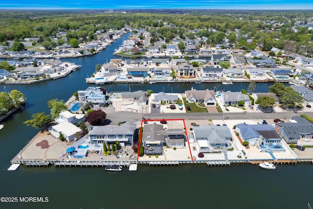 1107 Uranus Ct, Forked River, NJ 08731 - aerial view of residential area featuring property parcel outlined and a large body of water