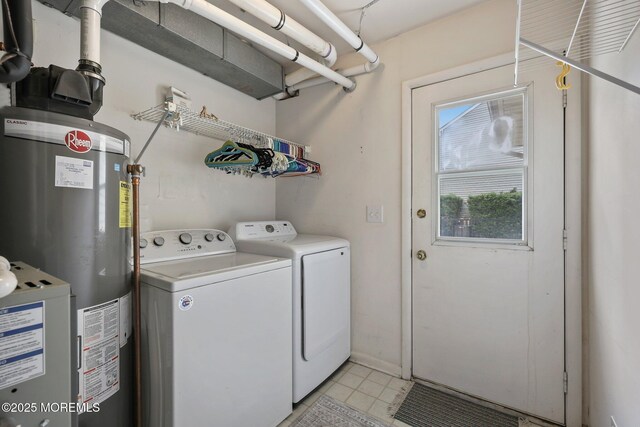 1 Independence Way, Howell, NJ 07731 - laundry area with water heater, separate washer and dryer, and light tile patterned flooring