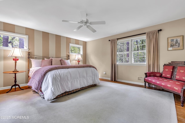 49 Crane Ct, Middletown, NJ 07748 - bedroom with baseboards, wallpapered walls, ceiling fan, and wood finished floors