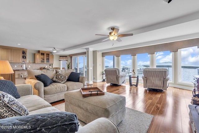 221 Bay Stream Dr, Toms River, NJ 08753 - living room with ceiling fan, light wood finished floors, baseboards, and recessed lighting