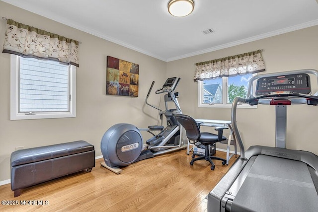 221 Bay Stream Dr, Toms River, NJ 08753 - exercise room featuring wood finished floors, ornamental molding, and baseboards