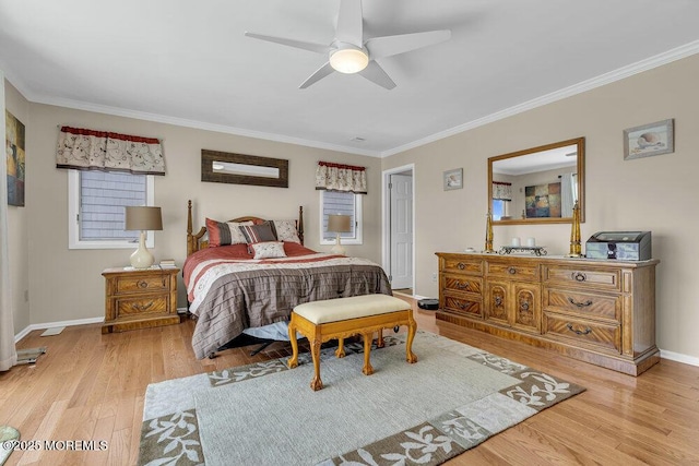 221 Bay Stream Dr, Toms River, NJ 08753 - bedroom with ornamental molding, wood finished floors, baseboards, and ceiling fan