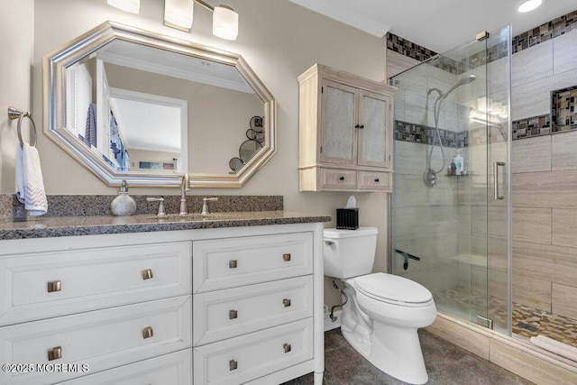 221 Bay Stream Dr, Toms River, NJ 08753 - full bathroom with toilet, a shower stall, vanity, and tile patterned flooring