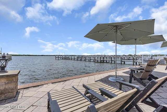 221 Bay Stream Dr, Toms River, NJ 08753 - view of patio with a water view and a boat dock
